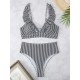 Striped Ruffle Trim Bikini High Waist Swimsuit Striped Ruffle Trim Bikini High Waist Swimsuit