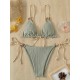 Bikini Set Plain Ring Linked Spaghetti Strap Swimwear Bikini Set Plain Ring Linked Spaghetti Strap Swimwear