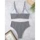 Striped Ruffle Trim Bikini High Waist Swimsuit Striped Ruffle Trim Bikini High Waist Swimsuit