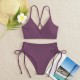 V-Neck Split Bikini Set for Women Solid Color Beach Swimwear V-Neck Split Bikini Set for Women Solid Color Beach Swimwear
