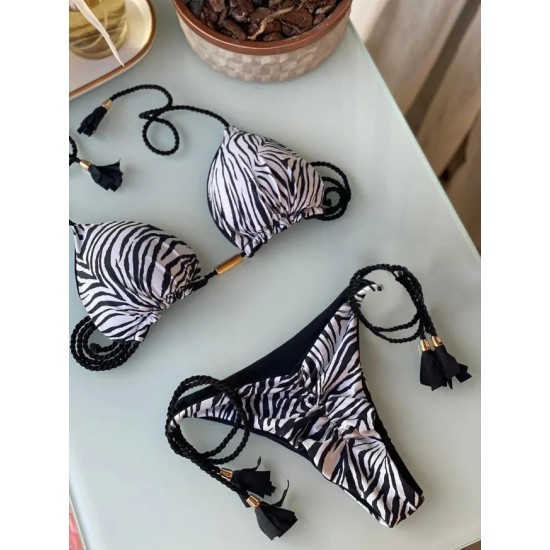 Bikini Zebra Print Two Pieces Swimsuit Thong Bikini Set Bikini Zebra Print Two Pieces Swimsuit Thong Bikini Set