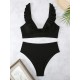Striped Ruffle Trim Bikini High Waist Swimsuit Striped Ruffle Trim Bikini High Waist Swimsuit