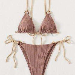 Bikini Set Plain Ring Linked Spaghetti Strap Swimwear