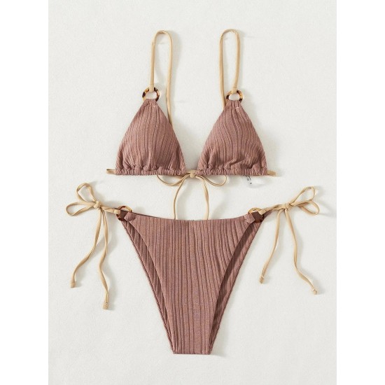 Bikini Set Plain Ring Linked Spaghetti Strap Swimwear Bikini Set Plain Ring Linked Spaghetti Strap Swimwear