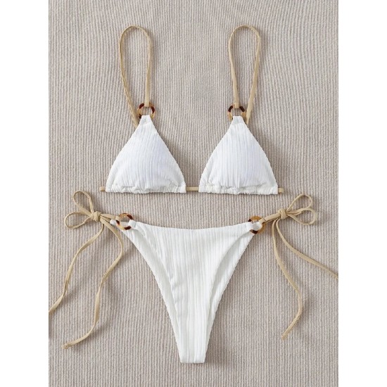 Bikini Set Plain Ring Linked Spaghetti Strap Swimwear Bikini Set Plain Ring Linked Spaghetti Strap Swimwear