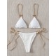 Bikini Set Plain Ring Linked Spaghetti Strap Swimwear Bikini Set Plain Ring Linked Spaghetti Strap Swimwear