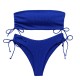 Ribbed Bikini Set for Women Drawstring Side Bandeau Top Ribbed Bikini Set for Women Drawstring Side Bandeau Top