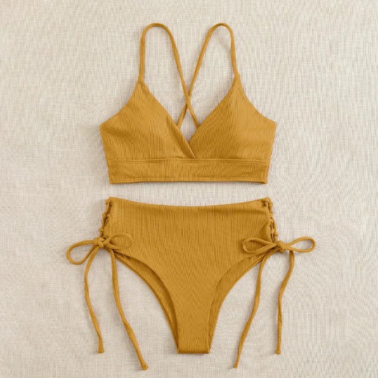 V-Neck Split Bikini Set for Women Solid Color Beach Swimwear V-Neck Split Bikini Set for Women Solid Color Beach Swimwear