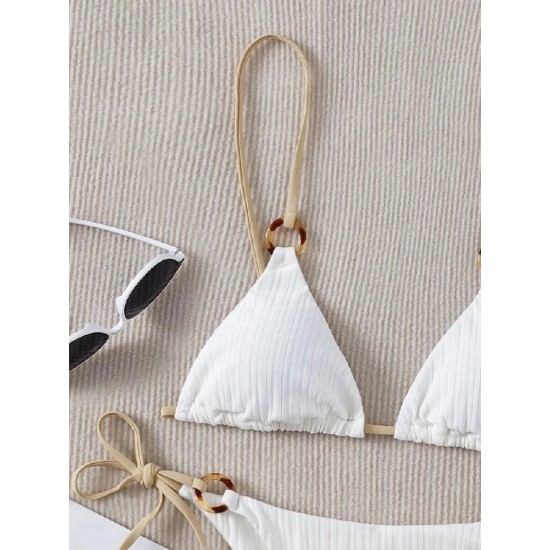 Bikini Set Plain Ring Linked Spaghetti Strap Swimwear Bikini Set Plain Ring Linked Spaghetti Strap Swimwear