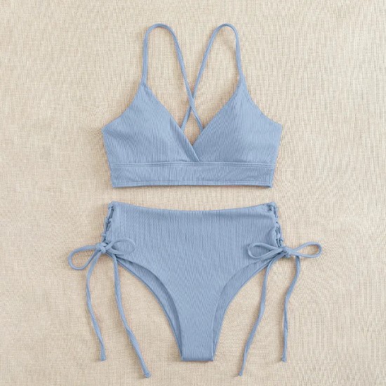 V-Neck Split Bikini Set for Women Solid Color Beach Swimwear V-Neck Split Bikini Set for Women Solid Color Beach Swimwear