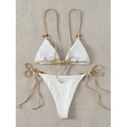 Bikini Set Plain Ring Linked Spaghetti Strap Swimwear