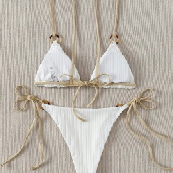 Bikini Set Plain Ring Linked Spaghetti Strap Swimwear