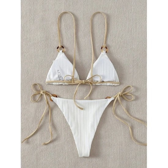 Bikini Set Plain Ring Linked Spaghetti Strap Swimwear Bikini Set Plain Ring Linked Spaghetti Strap Swimwear