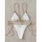Bikini Set Plain Ring Linked Spaghetti Strap Swimwear