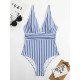 Striped One Piece Swimsuit Vintage Swimwear V-neck Striped One Piece Swimsuit Vintage Swimwear V-neck