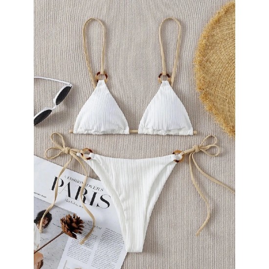 Bikini Set Plain Ring Linked Spaghetti Strap Swimwear Bikini Set Plain Ring Linked Spaghetti Strap Swimwear
