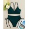 V-Neck Split Bikini Set for Women Solid Color Beach Swimwear