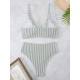 Striped Ruffle Trim Bikini High Waist Swimsuit Striped Ruffle Trim Bikini High Waist Swimsuit