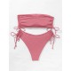 Ribbed Bikini Set for Women Drawstring Side Bandeau Top Ribbed Bikini Set for Women Drawstring Side Bandeau Top
