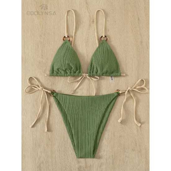 Bikini Set Plain Ring Linked Spaghetti Strap Swimwear Bikini Set Plain Ring Linked Spaghetti Strap Swimwear