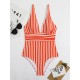 Striped One Piece Swimsuit Vintage Swimwear V-neck Striped One Piece Swimsuit Vintage Swimwear V-neck