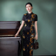 New Modern Chinoiserie Retro Print Long Black Silk Cheongsam Elegant Printed Dress for Summer Improved Mul Berry Silk Classy New Modern Chinoiserie Retro Print Long Black Silk Cheongsam Elegant Printed Dress for Summer Improved Mul Berry Silk Classy