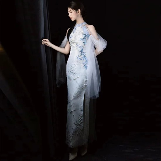 New Light Luxury Minority Adult Ceremony Halter Sleeveless Shoulder Tassel New Chinese Style Cheongsam Evening Dress Dress Women New Light Luxury Minority Adult Ceremony Halter Sleeveless Shoulder Tassel New Chinese Style Cheongsam Evening Dress Dress Women