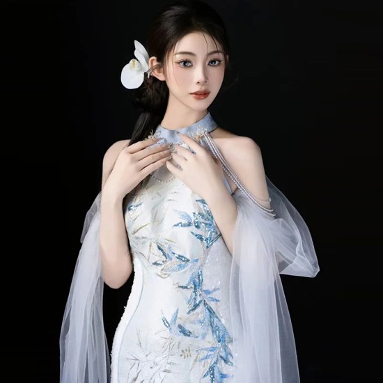 New Light Luxury Minority Adult Ceremony Halter Sleeveless Shoulder Tassel New Chinese Style Cheongsam Evening Dress Dress Women New Light Luxury Minority Adult Ceremony Halter Sleeveless Shoulder Tassel New Chinese Style Cheongsam Evening Dress Dress Women