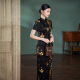 New Modern Chinoiserie Retro Print Long Black Silk Cheongsam Elegant Printed Dress for Summer Improved Mul Berry Silk Classy New Modern Chinoiserie Retro Print Long Black Silk Cheongsam Elegant Printed Dress for Summer Improved Mul Berry Silk Classy