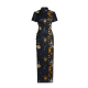 New Modern Chinoiserie Retro Print Long Black Silk Cheongsam Elegant Printed Dress for Summer Improved Mul Berry Silk Classy New Modern Chinoiserie Retro Print Long Black Silk Cheongsam Elegant Printed Dress for Summer Improved Mul Berry Silk Classy