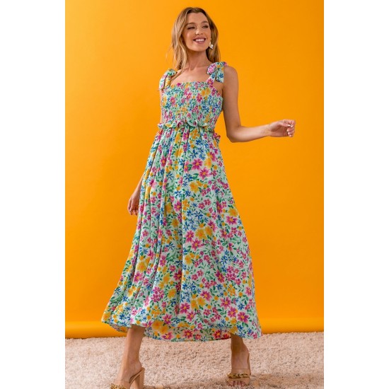Floral Ruffle Trim Smocked Cami Dress Floral Ruffle Trim Smocked Cami Dress