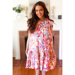 Multicolor Geometric Midi Flutter Sleeve Dress