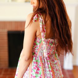 Summer Days Floral Smocked Shoulder Tie Top in Ivory & Fuchsia