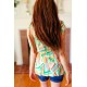 Sunny Days Geo Smocked Shoulder Tie Top in Orange & Green Sunny Days Geo Smocked Shoulder Tie Top in Orange & Green