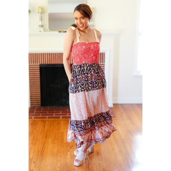 Vacay Vibes Floral Smocked Tube Top Tiered Maxi Dress in Orange Vacay Vibes Floral Smocked Tube Top Tiered Maxi Dress in Orange
