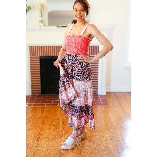 Vacay Vibes Floral Smocked Tube Top Tiered Maxi Dress in Orange Vacay Vibes Floral Smocked Tube Top Tiered Maxi Dress in Orange