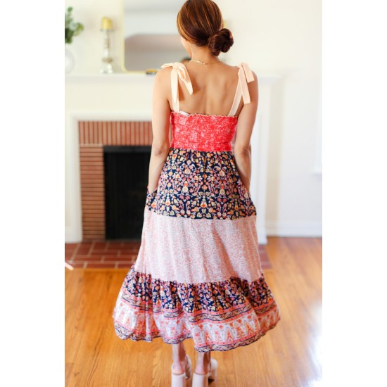 Vacay Vibes Floral Smocked Tube Top Tiered Maxi Dress in Orange Vacay Vibes Floral Smocked Tube Top Tiered Maxi Dress in Orange