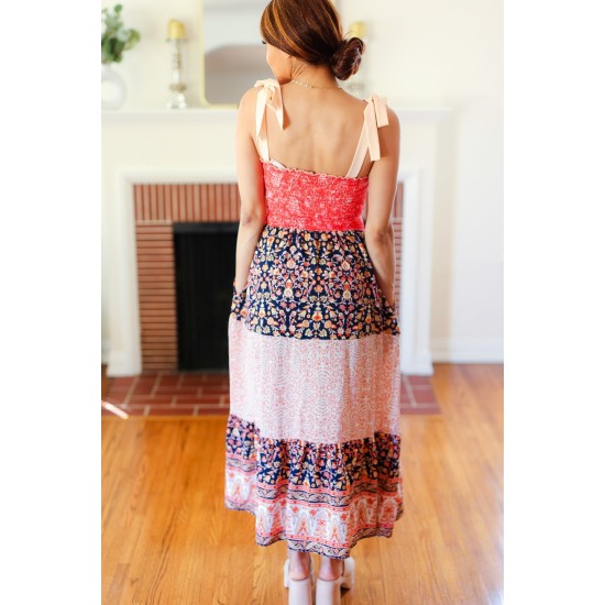 Vacay Vibes Floral Smocked Tube Top Tiered Maxi Dress in Orange Vacay Vibes Floral Smocked Tube Top Tiered Maxi Dress in Orange
