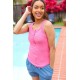 Summer Days Melange Ribbed Henley Button Down Tank in Fuchsia Summer Days Melange Ribbed Henley Button Down Tank in Fuchsia