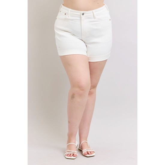 Ainsley High Rise Double Roll Cuffed Shorts in White Ainsley High Rise Double Roll Cuffed Shorts in White