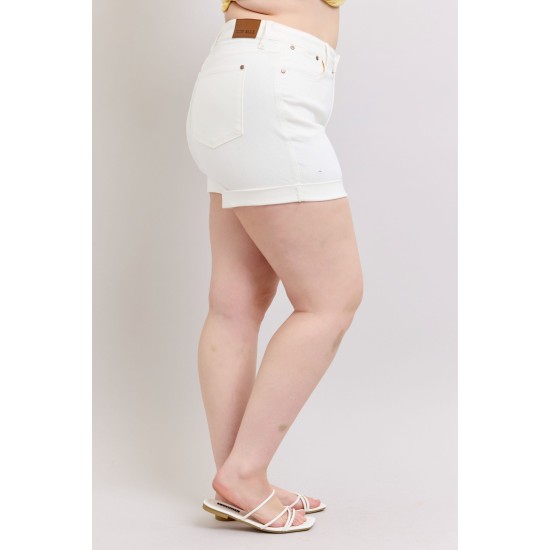 Ainsley High Rise Double Roll Cuffed Shorts in White Ainsley High Rise Double Roll Cuffed Shorts in White