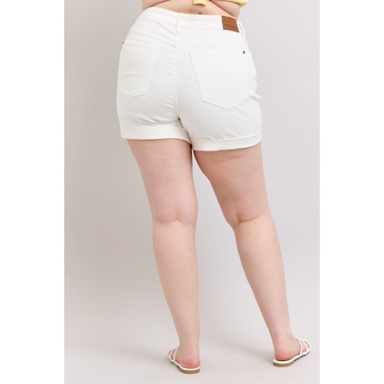 Ainsley High Rise Double Roll Cuffed Shorts in White Ainsley High Rise Double Roll Cuffed Shorts in White