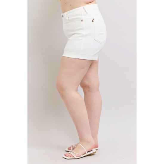 Ainsley High Rise Double Roll Cuffed Shorts in White Ainsley High Rise Double Roll Cuffed Shorts in White