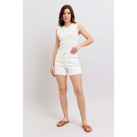 Ainsley High Rise Double Roll Cuffed Shorts in White Ainsley High Rise Double Roll Cuffed Shorts in White