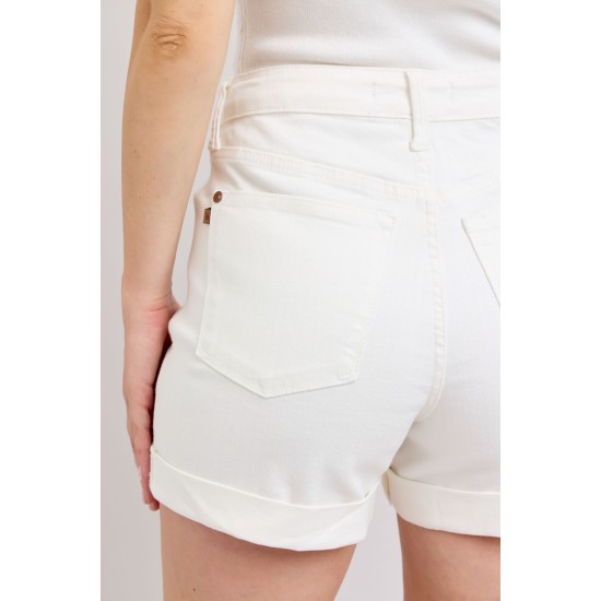 Ainsley High Rise Double Roll Cuffed Shorts in White Ainsley High Rise Double Roll Cuffed Shorts in White
