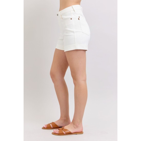 Ainsley High Rise Double Roll Cuffed Shorts in White Ainsley High Rise Double Roll Cuffed Shorts in White