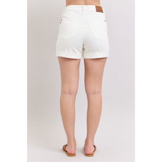 Ainsley High Rise Double Roll Cuffed Shorts in White Ainsley High Rise Double Roll Cuffed Shorts in White