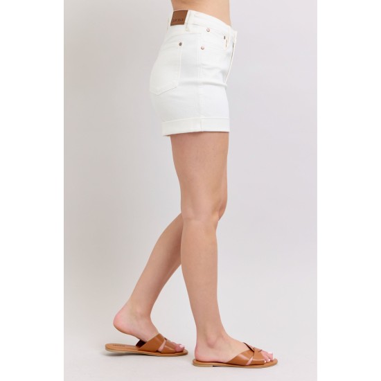 Ainsley High Rise Double Roll Cuffed Shorts in White Ainsley High Rise Double Roll Cuffed Shorts in White
