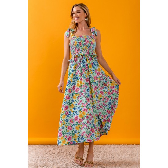 Floral Ruffle Trim Smocked Cami Dress Floral Ruffle Trim Smocked Cami Dress
