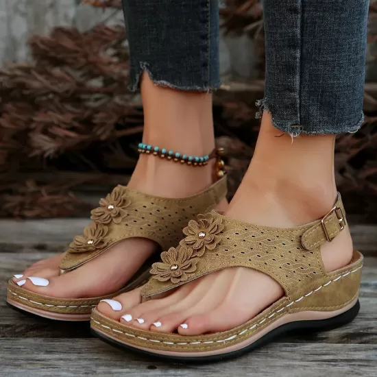 Toe Post Flower Detail Wedge Sandals Toe Post Flower Detail Wedge Sandals